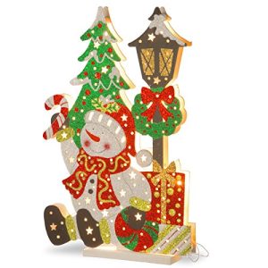 17.5 Snowman/Lamp Post with 12 Warm White Battery Operated Indoor Lights