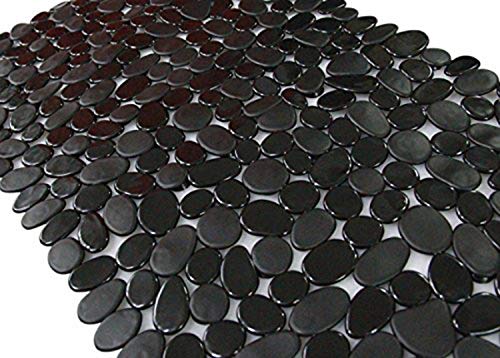 Non-Slip Pebble Bathtub Mat Black 16 W x 35 L Inches (for Smooth/Non-Textured Tubs Only) Safe Shower Mat with Drain Holes, Suction Cups for Bathroom