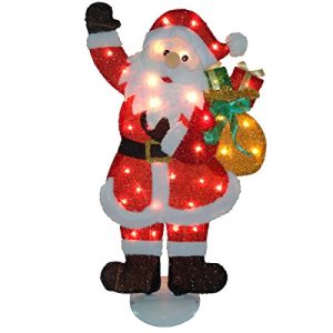 31 Red Tinsel Flat Santa with 35 Clear Lights