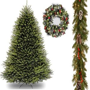 10' Dunhill Fir Tree with 9' x 10 Frosted Berry Garland includes Clear Lights and 24 Crestwood Spruce Wreath includes LED Lights