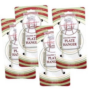 BANBERRY DESIGNS Chrome Vinyl Coated Plate Hanger 3 to 5 Inch Plate Hanger Set of 4 Hangers - Includes Hanging Hook and Nail