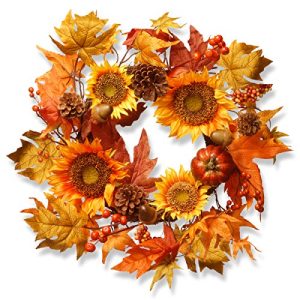 Harvest Accessories-22 Sunflower Wreath with Pumpkin