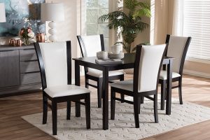 Baxton Studio Adley Modern and Contemporary 5-Piece Dark Brown Finished White Faux Leather Dining Set