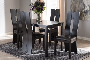 Baxton Studio Alani Modern and Contemporary Dark Brown Faux Leather Upholstered 5-Piece Dining Set