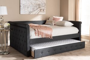 Baxton Studio Alena Modern and Contemporary Dark Grey Fabric Upholstered Queen Size Daybed with Trundle