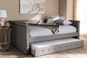 Baxton Studio Alena Modern and Contemporary Grey Fabric Upholstered Queen Size Daybed with Trundle
