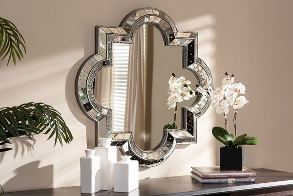 Baxton Studio Catia Art Deco Antique Silver Finished Quatrefoil Accent Wall Mirror