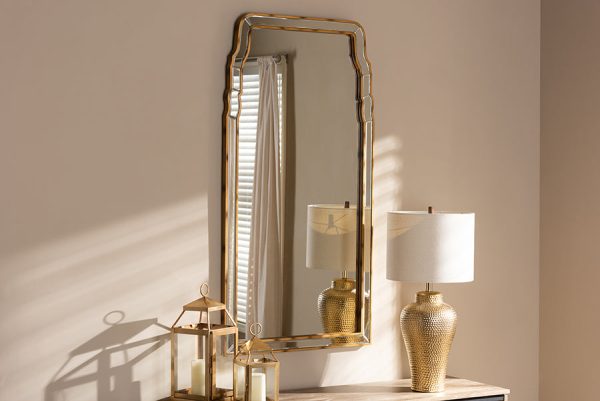 Baxton Studio Alice Modern and Contemporary Queen Anne Style Antique Gold Finished Accent Wall Mirror