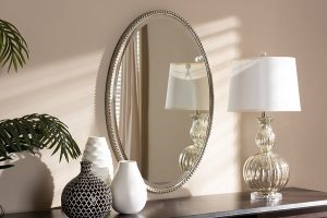Baxton Studio Graca Modern and Contemporary Antique Silver Finished Oval Accent Wall Mirror