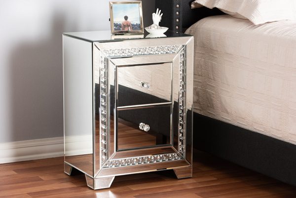 Baxton Studio Mina Modern and Contemporary Hollywood Regency Glamour Style Mirrored Three Drawer Nightstand Bedside Table