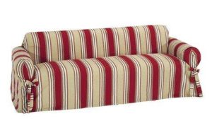 Classic Slipcovers Printed Classic Stripe Canvas Sofa Slipcover, Red