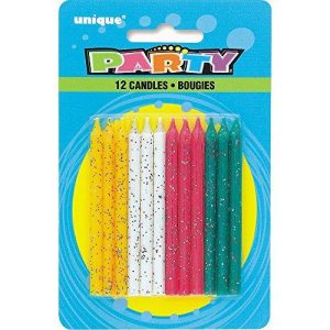 Glitter Birthday Candles, Assorted 12Ct