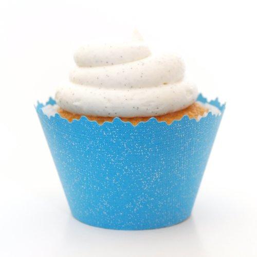 Glitter Sky Blue Shimmer Cupcake Wrappers - Set of 12 - Shining Wraps for Muffin, Cup Cake, or Treat