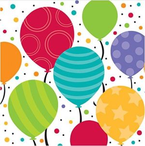Creative Converting 16 Count Shimmering Balloons Lunch Napkins, Green/Red/Orange