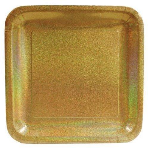 Creative Converting Glitz Gold 10 Square Prismatic Banquet Plates, 8 Count