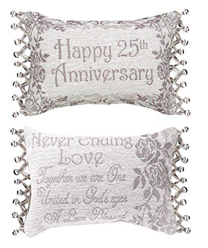 Reversible Silver Happy 25Th Anniversary Rectangular Throw Pillow 8.5 X 12.5