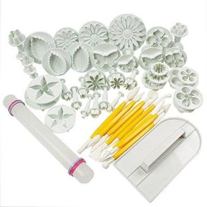 Hosl Cake Tools 14 Sets (46Pcs) Flower Fondant Cake Sugarcraft Decorating Kit Cookie Mould Icing Plunger Cutter Tool, White