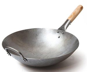 Traditional Hand Hammered Carbon Steel Pow Wok With Wooden And Steel Helper Handle (14 Inch, Round Bottom) / 731W88 By Craft Wok