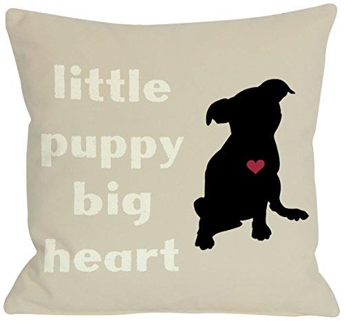One Bella Casa Little Puppy, Big Heart Throw Pillow W/Zipper By Obc, 18X 18, Oatmeal/Black