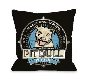 One Bella Casa Pitbull Porter Throw Pillow W/Zipper By Dog Is Good, 18X 18, Black/Cream/Blue