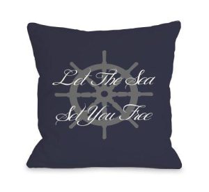 One Bella Casa Let The Sea Set You Free Throw Pillow W/Zipper By Obc, 18X 18, Navy