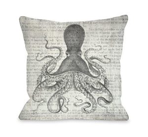 One Bella Casa Vintage Octopus Throw Pillow W/Zipper By Obc, 18X 18, Gray