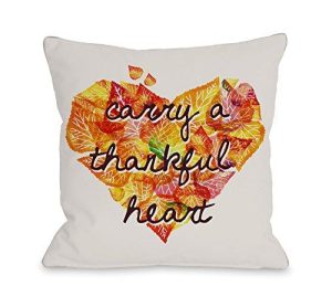 One Bella Casa Carry A Thankful Heart Throw Pillow W/Zipper By Obc, 18X 18, White/Multi