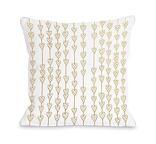 One Bella Casa Hearts On A String Throw Pillow W/Zipper By Obc, 18X 18, White/Gold