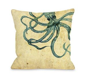 One Bella Casa Octopus Throw Pillow By Obc, 18X 18, Sepia/Teal