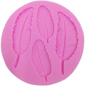 Funshowcase 4 Cavities Feather Pattern Silicone Cake Decorating Mold For Sugarcraft, Chocolate, Fondant, Resin, Polymer Clay, Soap Making