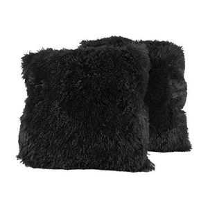 Sweet Home Collection Plush Pillow Faux Fur Soft And Comfy Throw Pillow (2 Pack), Black