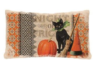 Heritage Lace Victorian Black Cat Halloween Pillow, 12 By 20, Natural