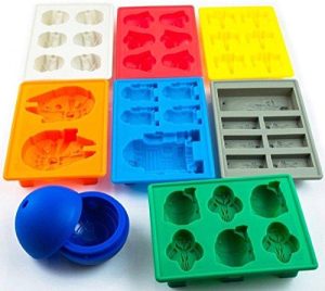 Set Of 8 Star Wars Silicone Ice Trays / Chocolate Molds: Stormtrooper, Darth Vader, X-Wing Fighter, Millennium Falcon, R2-D2, Han Solo, Boba Fett, And Death Star
