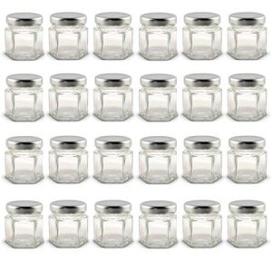 1.5 Oz Hexagon Mini Glass Jars With Silver Lids And Labels (Pack Of 24)
