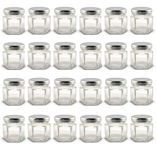 1.5 Oz Hexagon Mini Glass Jars With Silver Lids And Labels (Pack Of 24)