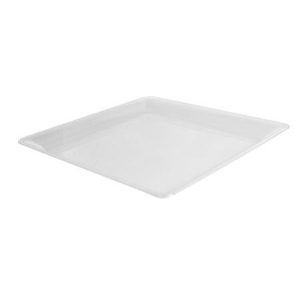 Fineline Settings 3541-Cl, 14X14-Inch Platter Pleasers Clear Plastic Square Trays, Serving Dinner Plates, Disposable Display Dish, 25-Piece Case