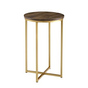 16 Mid Century Modern X-Base Side Table - Dark Walnut/Gold