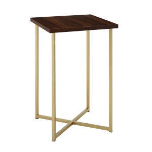 16 Square Side Table - Dark Walnut Top, Gold Legs
