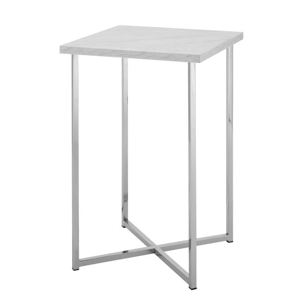 16 Square Side Table - White Marble Top, Chrome Legs