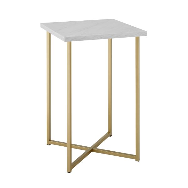 16 Square Side Table - White Marble Top, Gold Legs