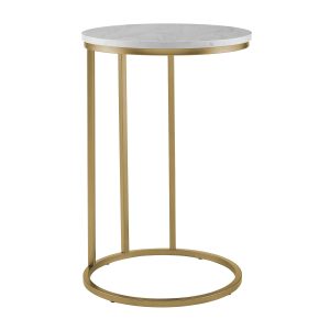 16 Round C Table - White Marble Top, Gold Base