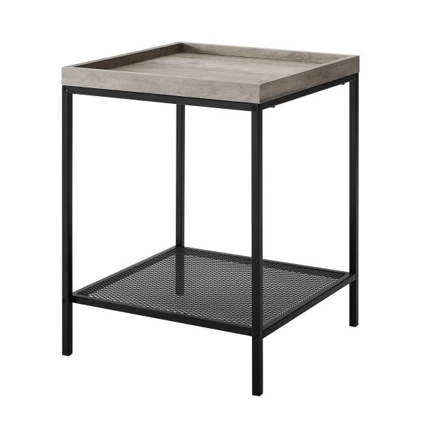 18 Square Tray & Mesh Side Table - Grey Wash
