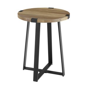18 Rustic Urban Industrial Wood and Metal Wrap Round Accent Side Table - Rustic Oak