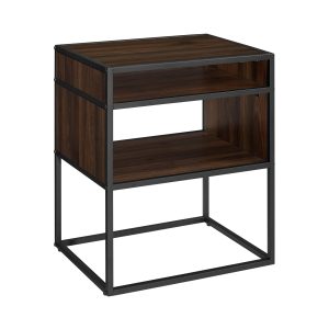 20 Mid Century Modern Urban Industrial Metal and Wood Side Table with Open Shelf - Dark Walnut
