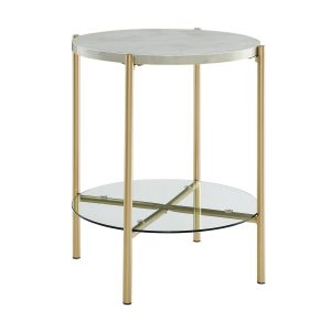 20 Simone Round Side Table - White Marble & Gold