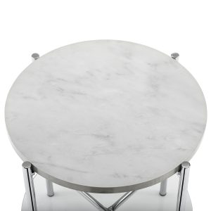 20 Round Side Table - White Marble Top, Glass Shelf, Chrome Legs