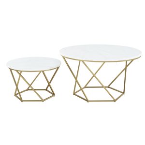 Geometric Nesting Coffee Tables - White Marble/Gold