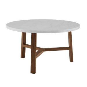 30 Round Coffee Table - White Marble and Acorn
