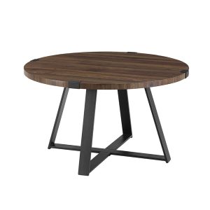30 Rustic Urban Industrial Wood and Metal Wrap Round Coffee Table - Dark Walnut/Black