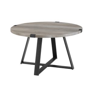30 Rustic Urban Industrial Wood and Metal Wrap Round Coffee Table - Grey Wash/Black